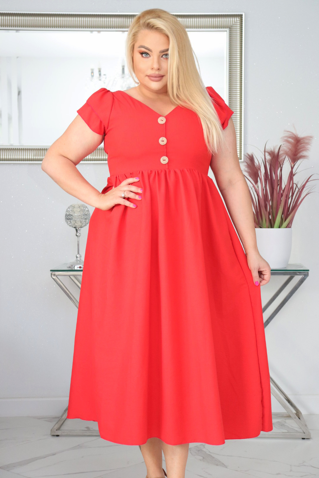 Sukienka ESTERA trapezowa 100% wiskoza CZERWONA NATURALNY SKŁAD - obrazek 3