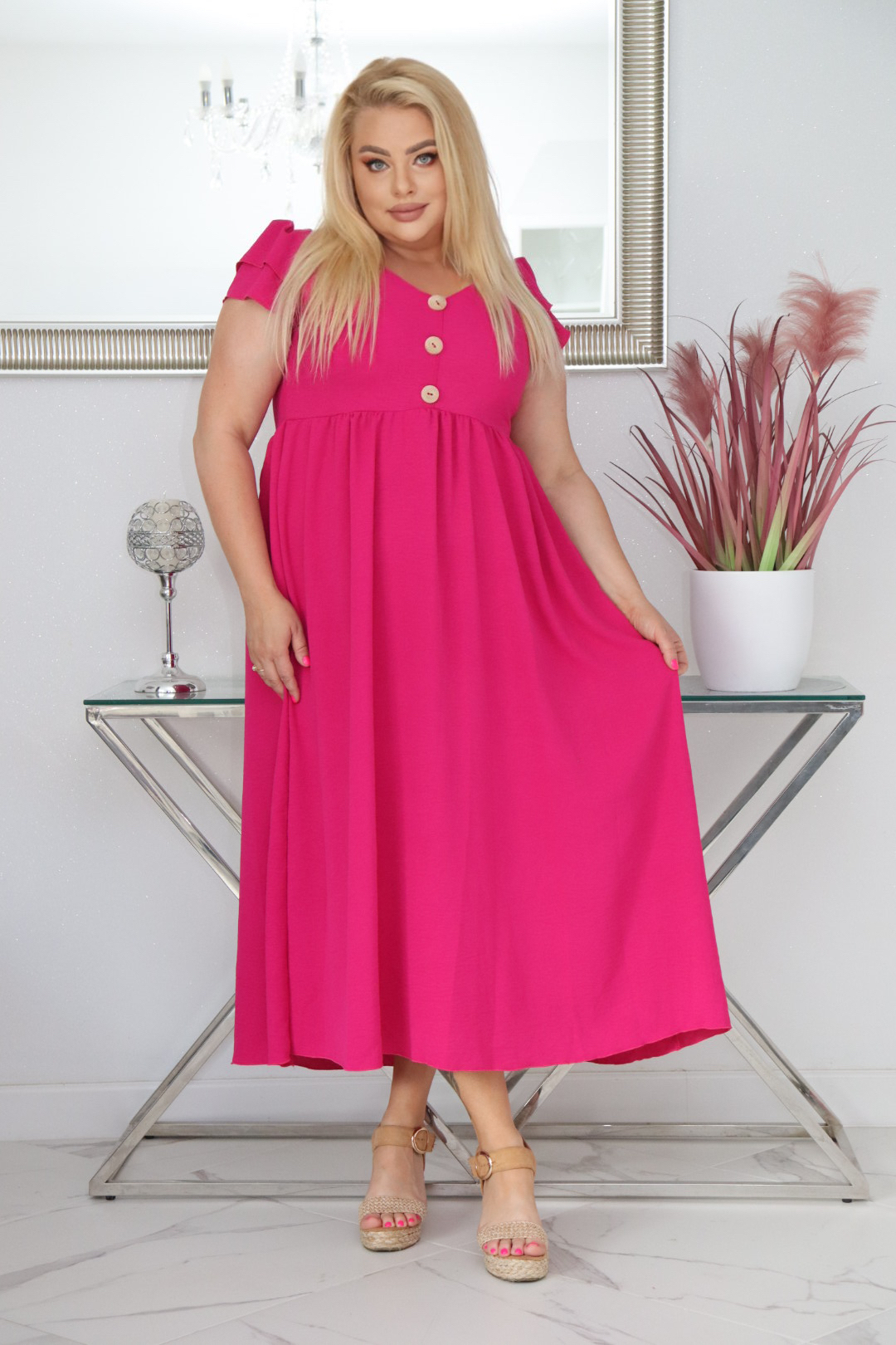 Sukienka ESTERA trapezowa 100% wiskoza FUKSJA NATURALNY SKŁAD