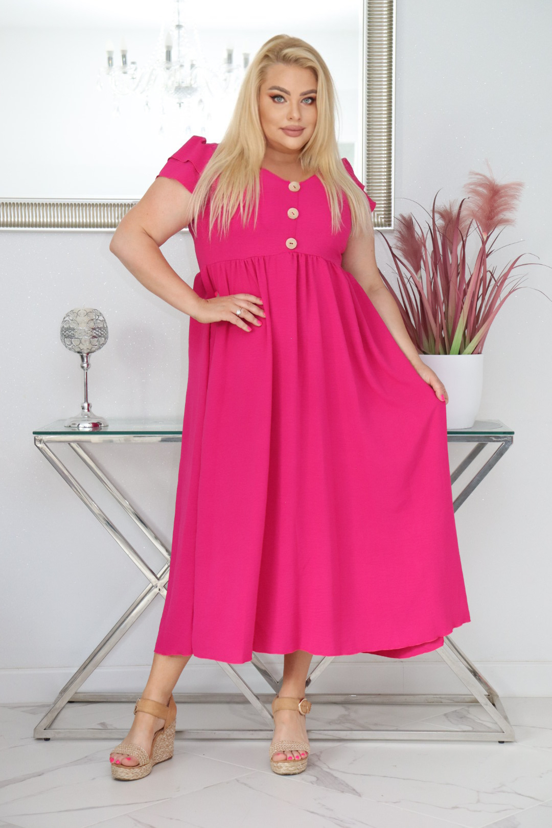Sukienka ESTERA trapezowa 100% wiskoza FUKSJA NATURALNY SKŁAD - obrazek 4