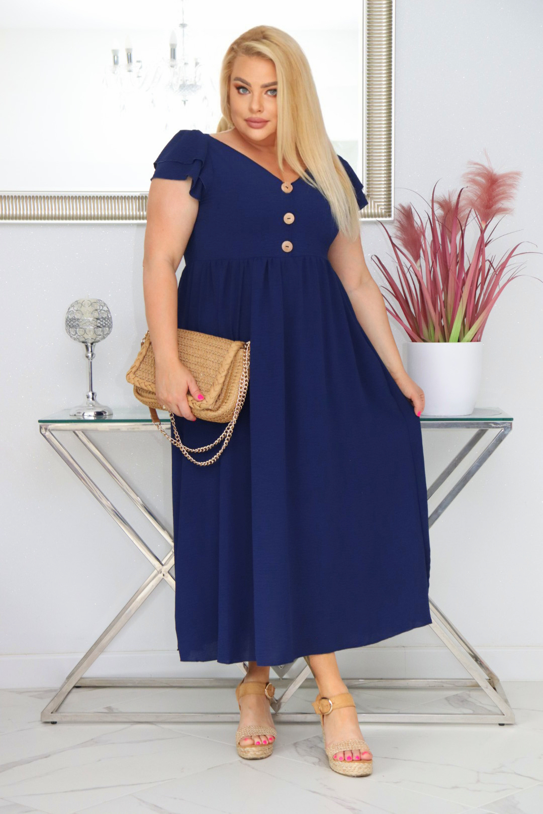 Sukienka ESTERA trapezowa 100% wiskoza GRANATOWA NATURALNY SKŁAD