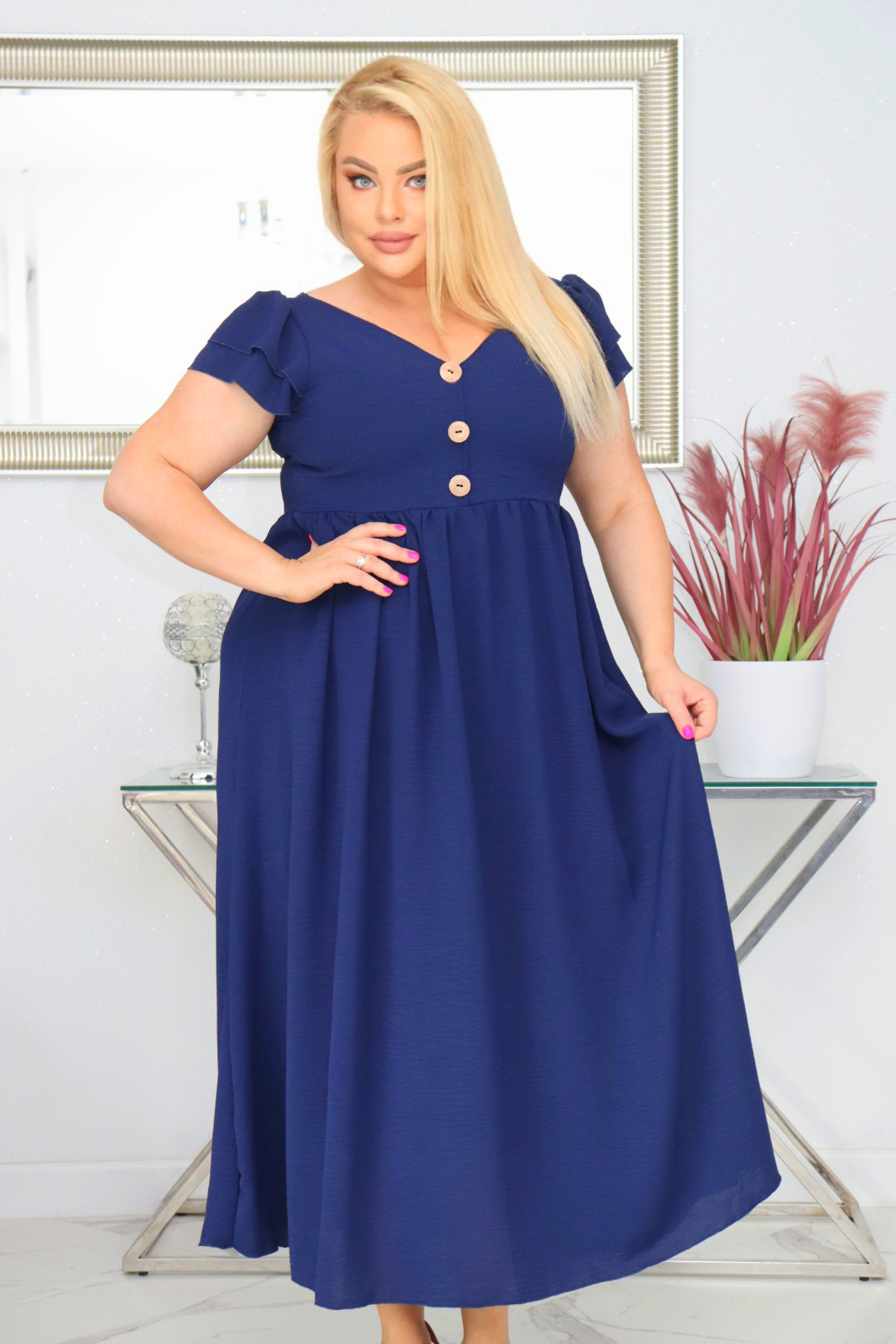 Sukienka ESTERA trapezowa 100% wiskoza GRANATOWA NATURALNY SKŁAD - obrazek 4