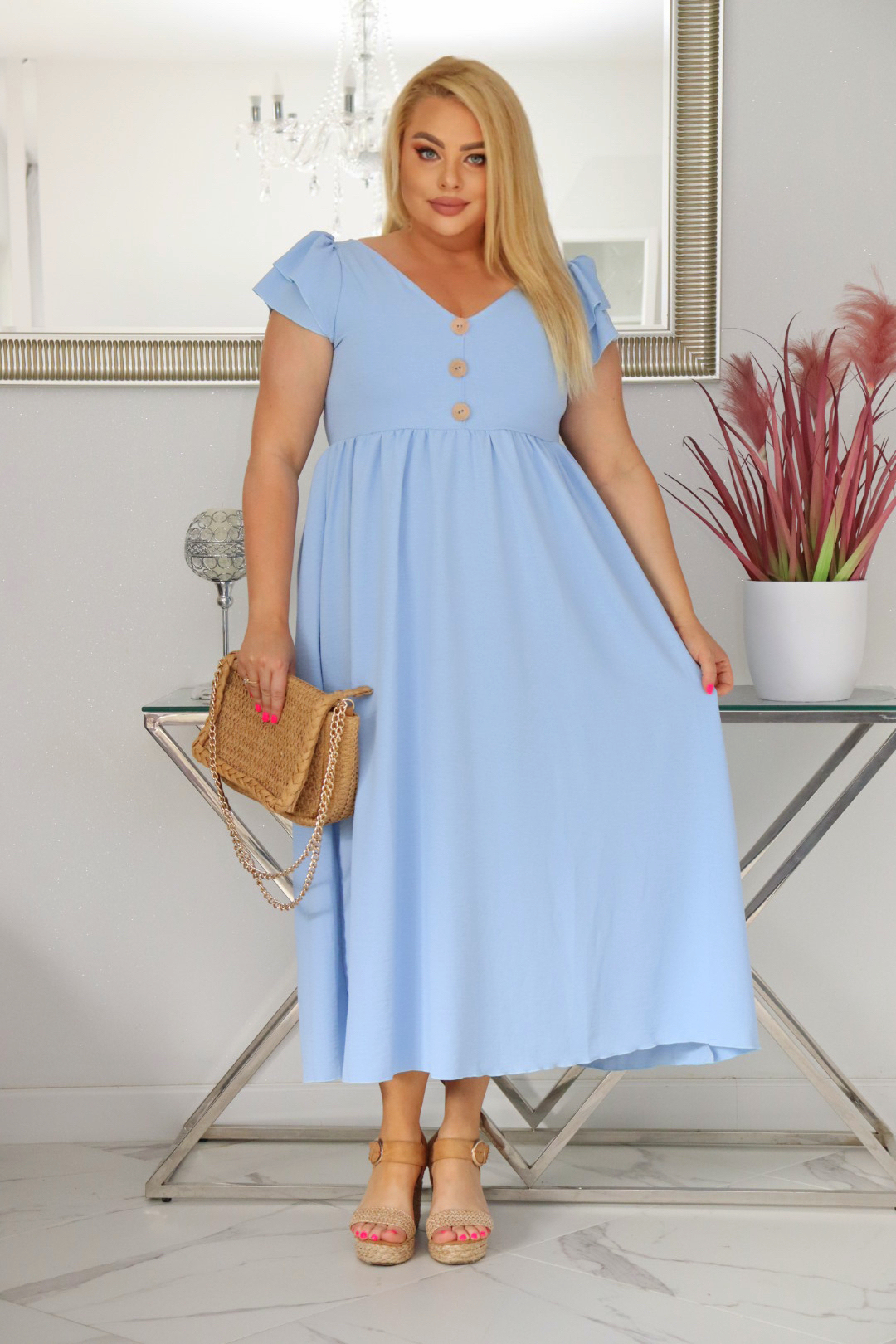 Sukienka ESTERA trapezowa 100% wiskoza BŁĘKITNA NATURALNY SKŁAD - obrazek 5