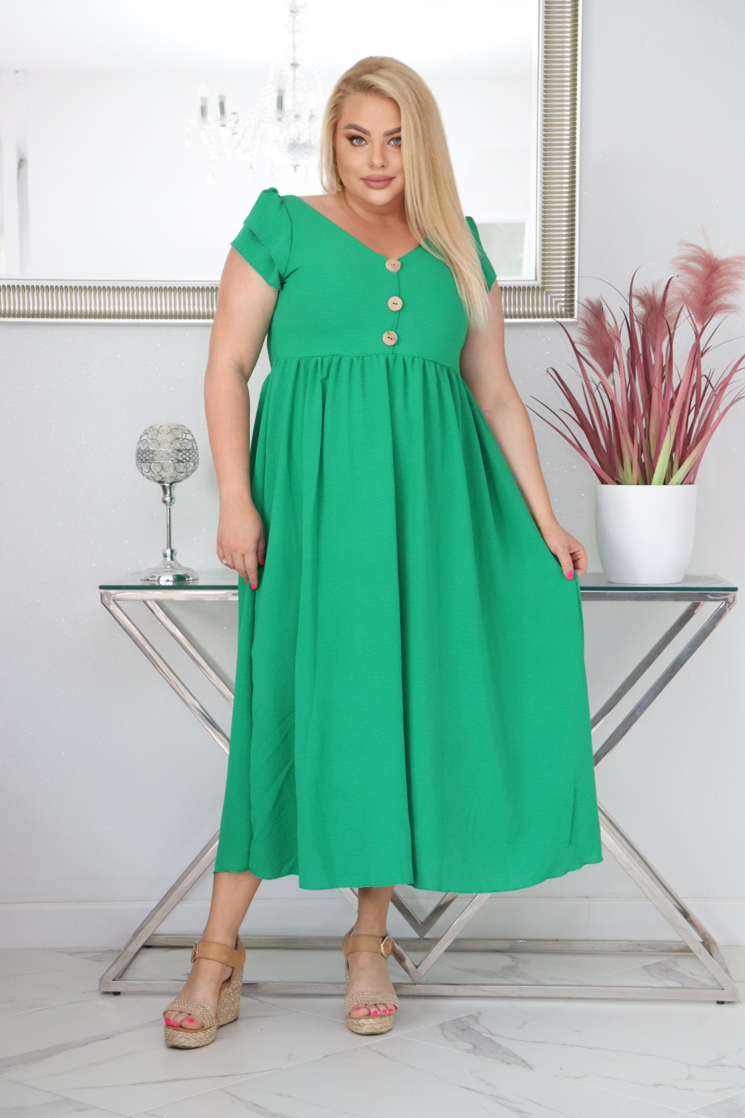 Sukienka ESTERA trapezowa 100% wiskoza ZIELONA NATURALNY SKŁAD WYPRZEDAŻ