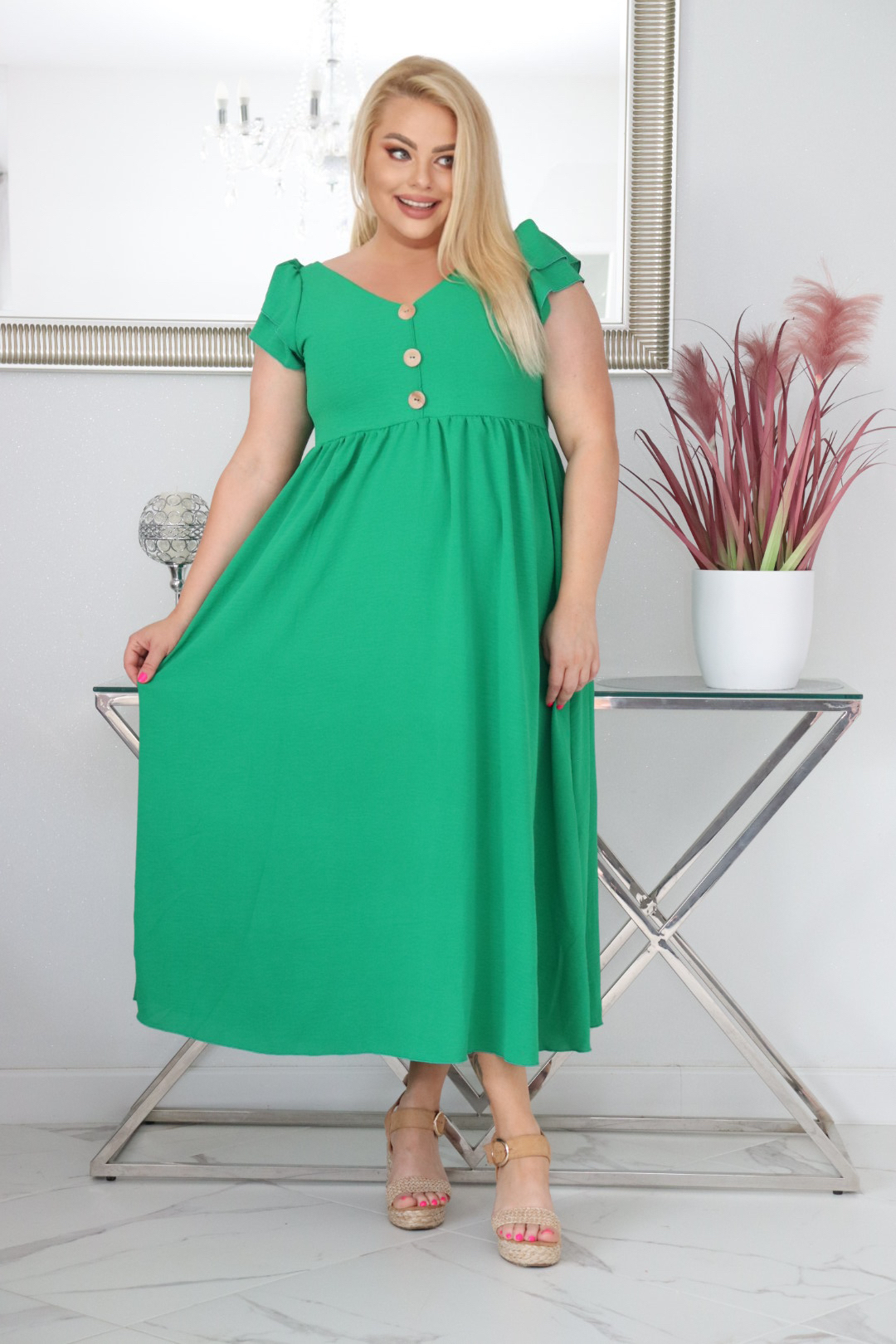Sukienka ESTERA trapezowa 100% wiskoza ZIELONA NATURALNY SKŁAD WYPRZEDAŻ - obrazek 3