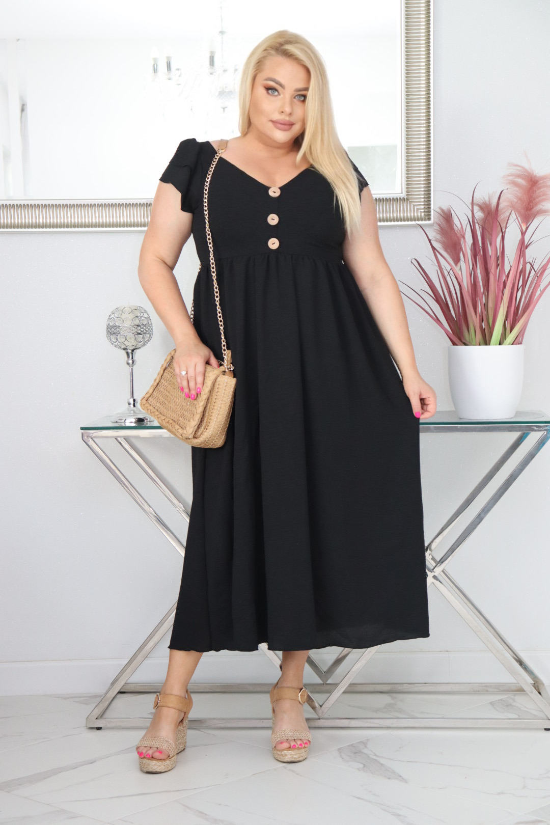 Sukienka ESTERA trapezowa 100% wiskoza CZARNA NATURALNY SKŁAD