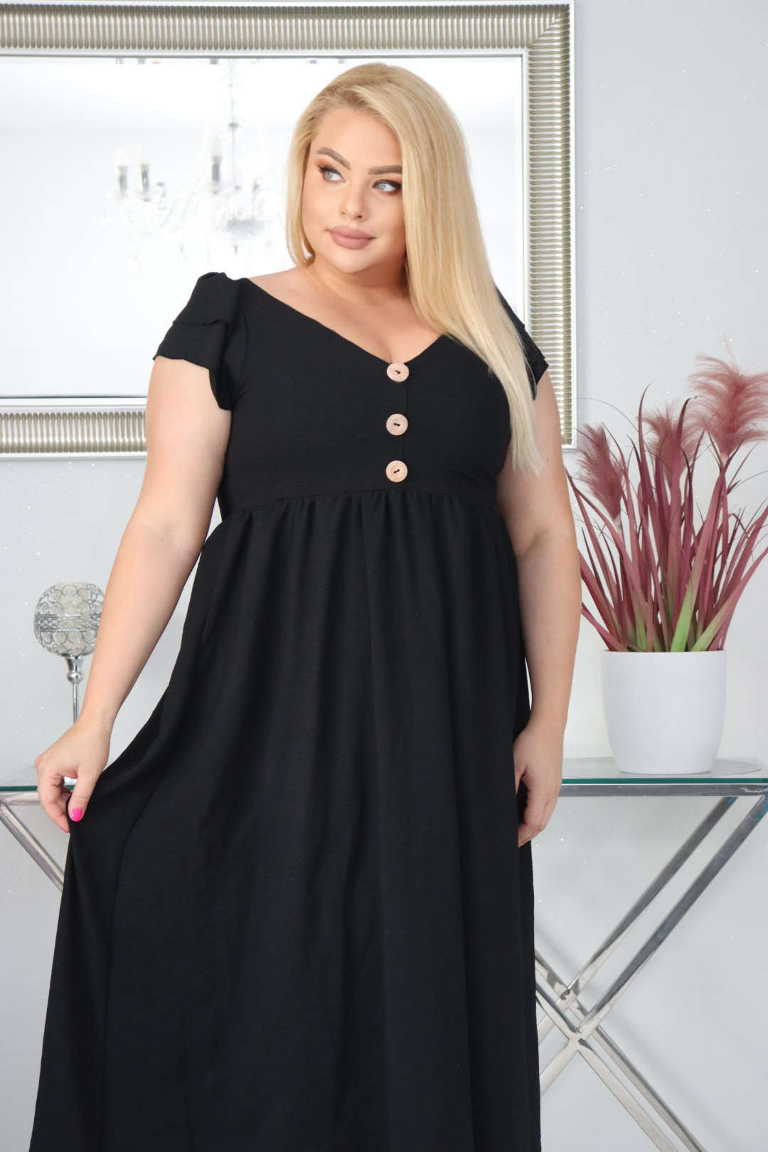 Sukienka ESTERA trapezowa 100% wiskoza CZARNA NATURALNY SKŁAD - obrazek 4