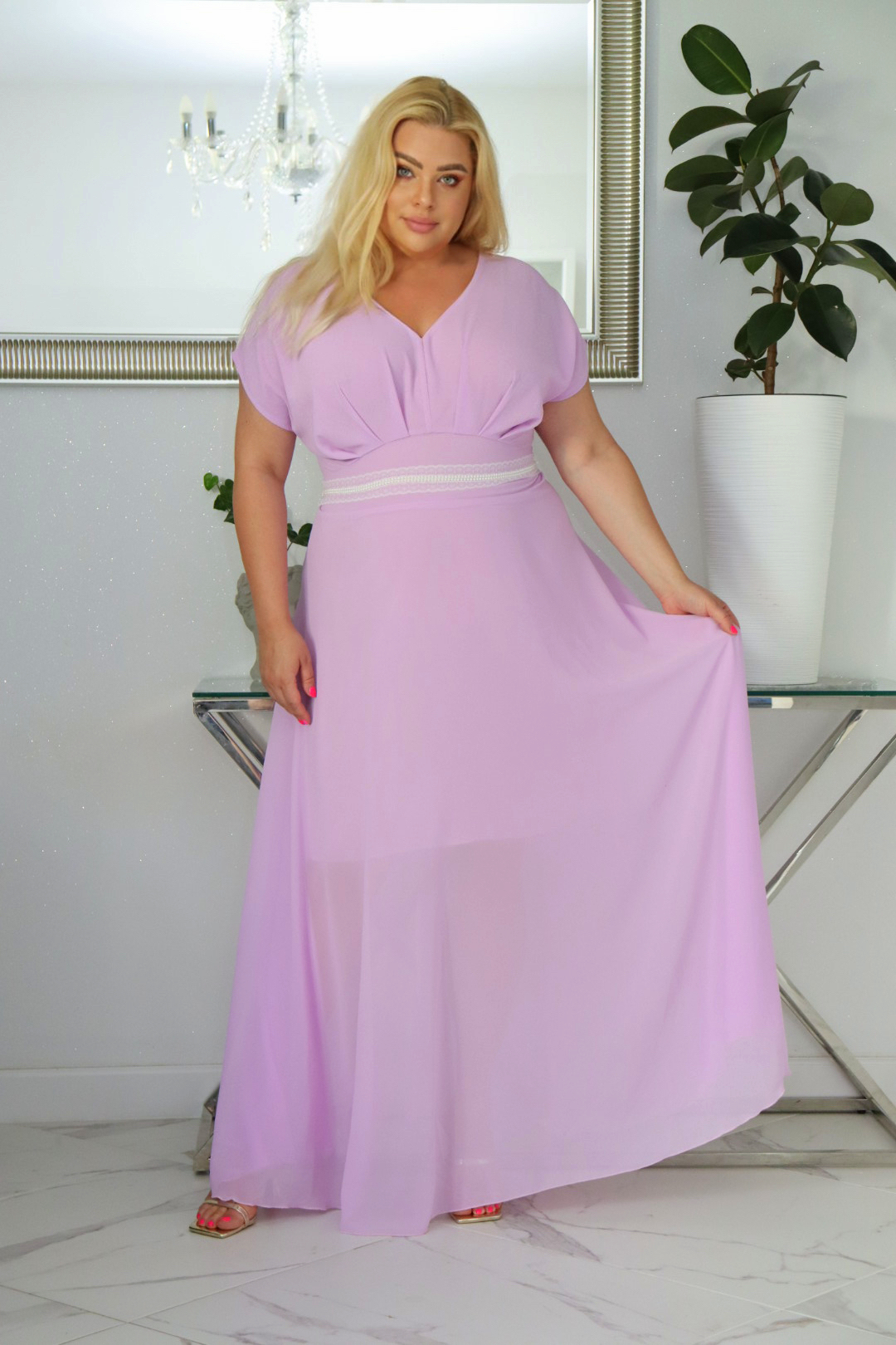 Absolutna IKONA STYLU 💖 Długa MELISA z kryształowym akcentem w talii ✨ LILIOWA ! - obrazek 4