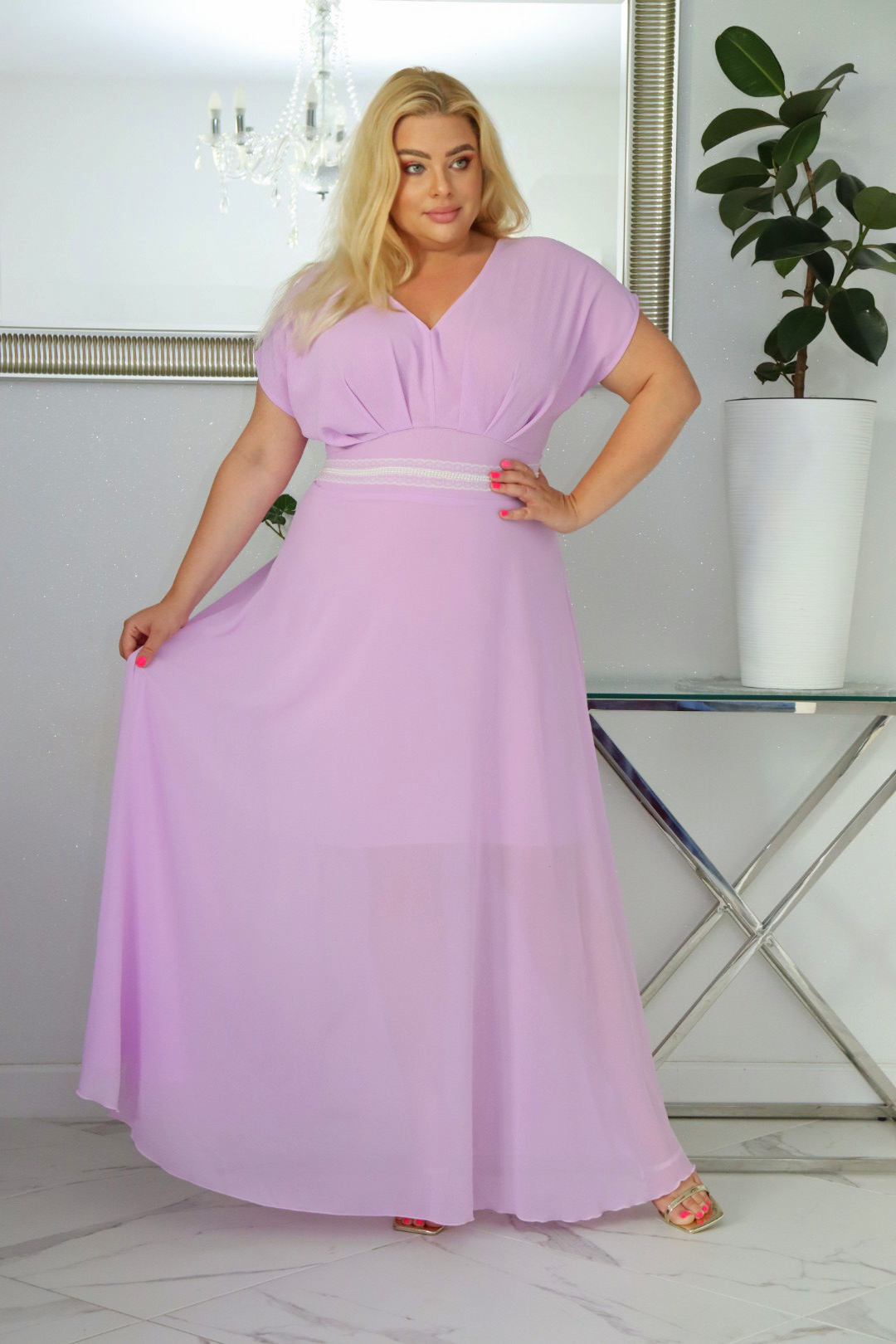 Absolutna IKONA STYLU 💖 Długa MELISA z kryształowym akcentem w talii ✨ LILIOWA !