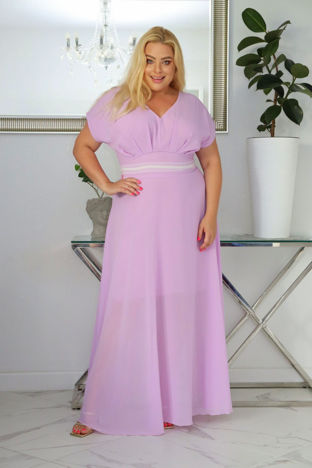 Absolutna IKONA STYLU 💖 Długa MELISA z kryształowym akcentem w talii ✨ LILIOWA ! - obrazek 3