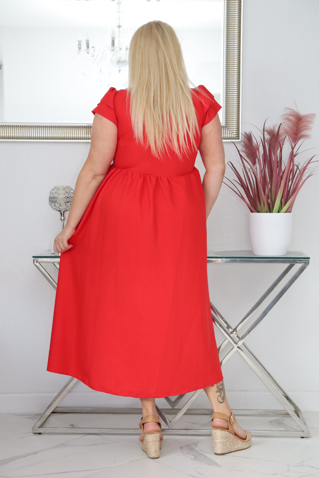 Sukienka ESTERA trapezowa 100% wiskoza CZERWONA NATURALNY SKŁAD - obrazek 6