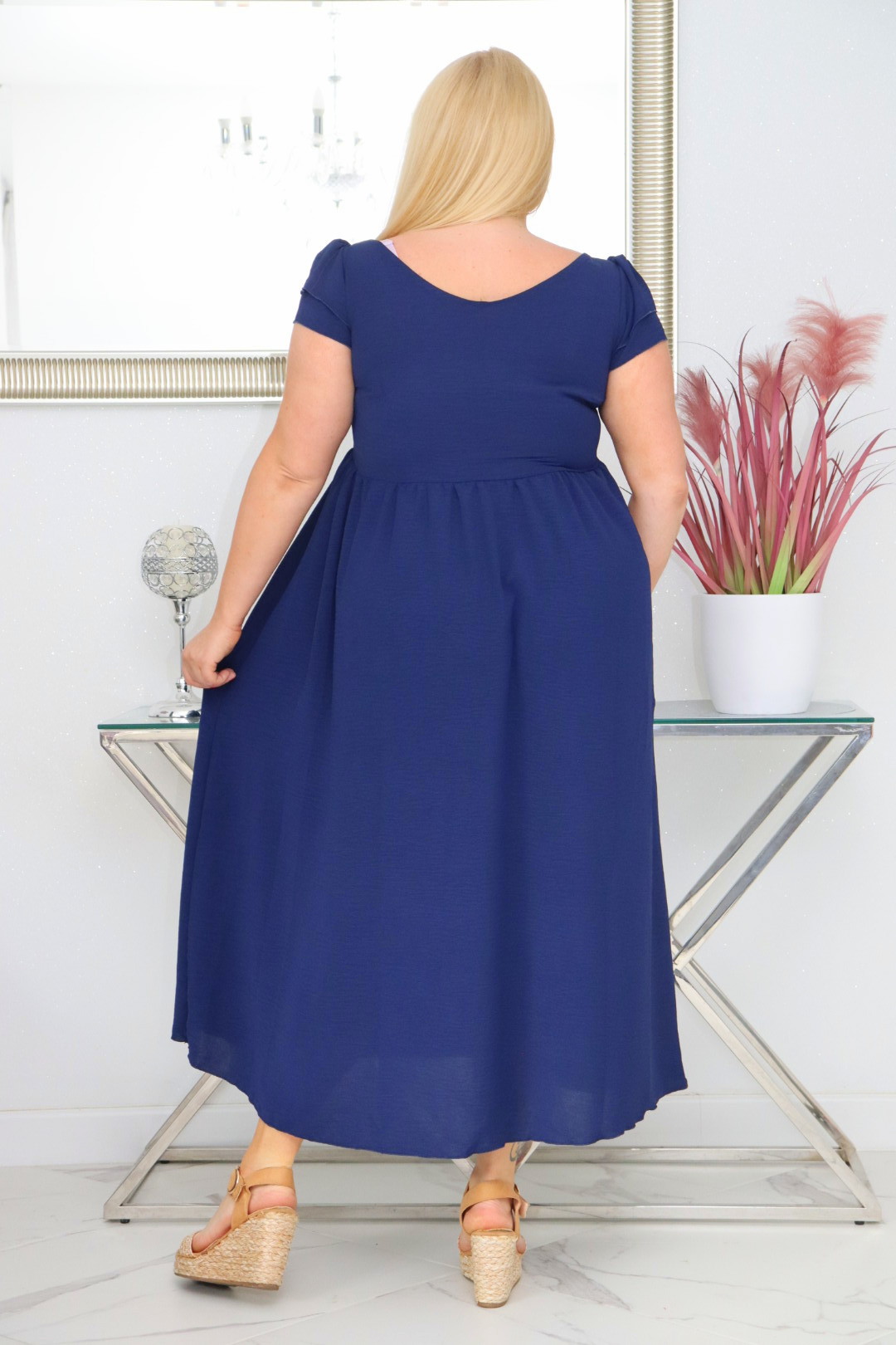 Sukienka ESTERA trapezowa 100% wiskoza GRANATOWA NATURALNY SKŁAD - obrazek 6