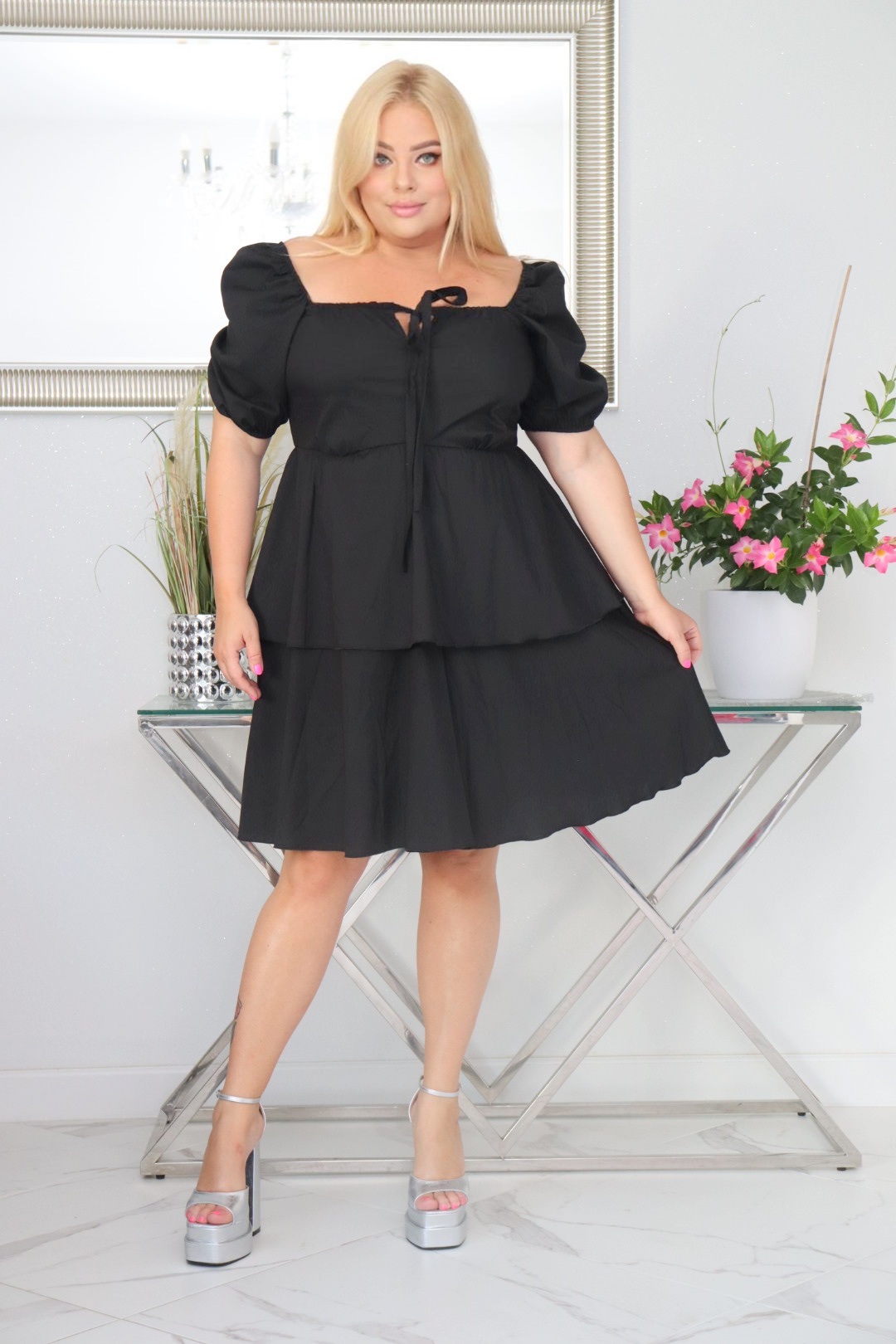 Sukienka LELANI rozkloszowana 100% bawełna CZARNA NATURALNY SKŁAD