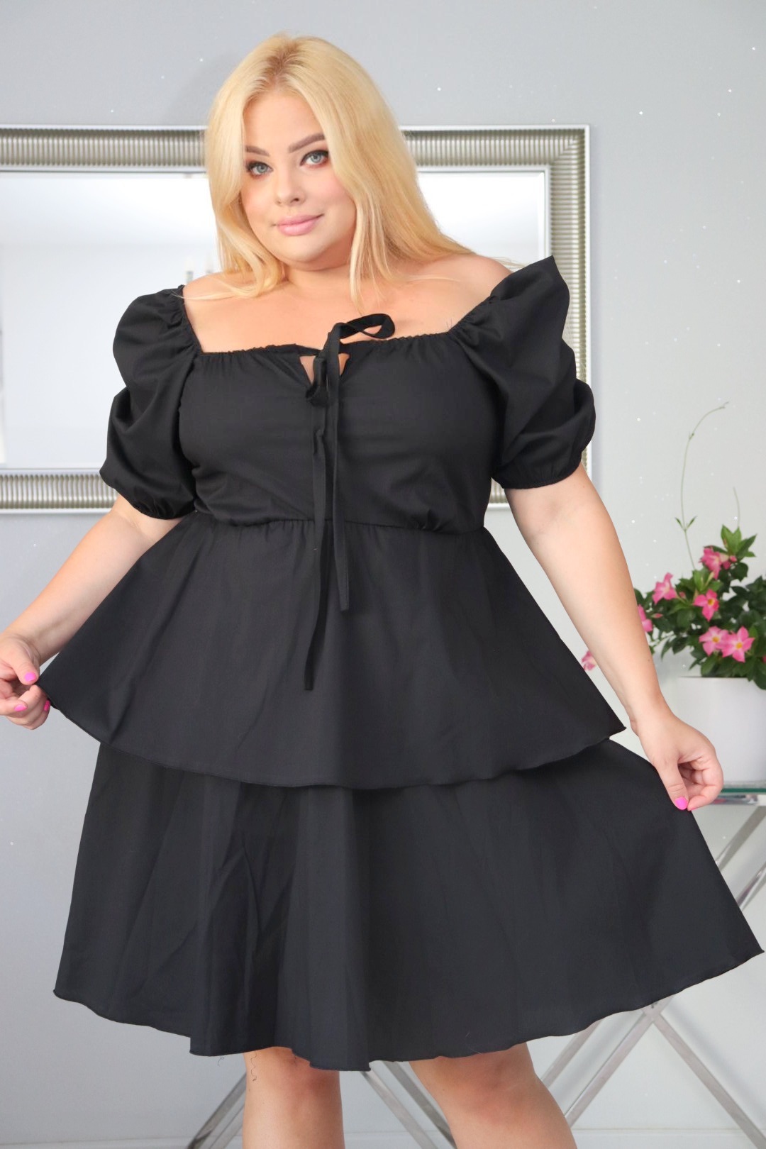 Sukienka LELANI rozkloszowana 100% bawełna CZARNA NATURALNY SKŁAD - obrazek 3