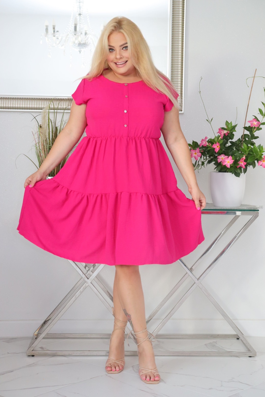 Sukienka FANTYNA rozkloszowana 100% wiskoza FUKSJA NATURALNY SKŁAD - obrazek 4