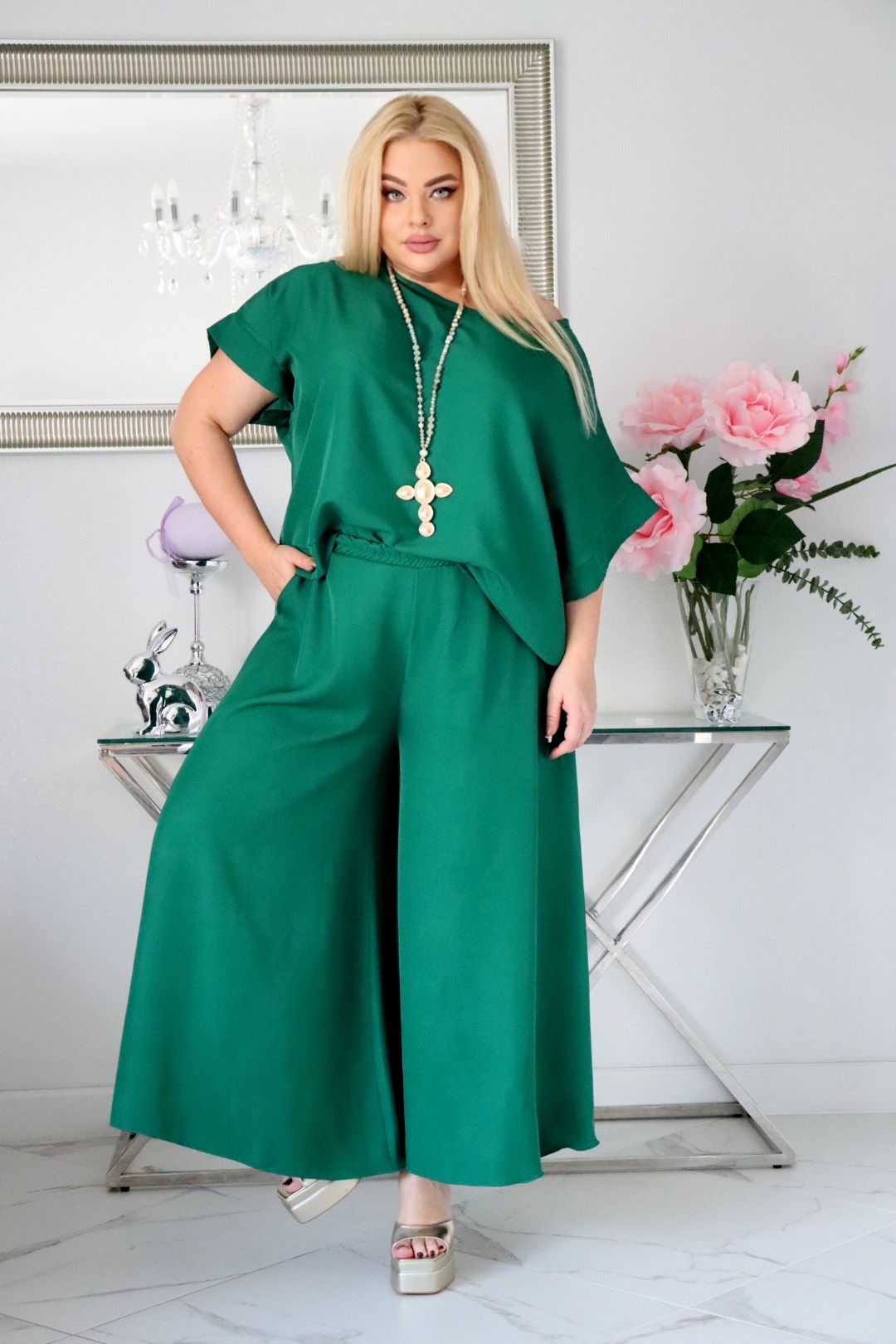 Komplet zestaw bluzka ze spodniami 100% naturalny skład zielony - obrazek 5