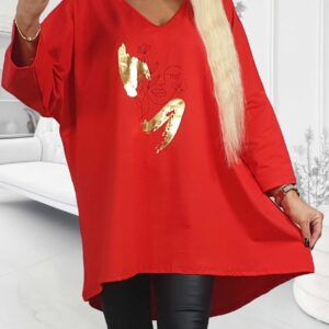 Tunika BLUZA bawełna 100% czerwona z zarysem twarzy