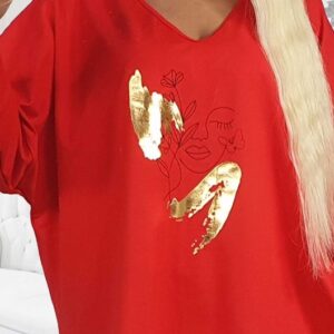 Tunika BLUZA bawełna 100% czerwona z zarysem twarzy - obrazek 2