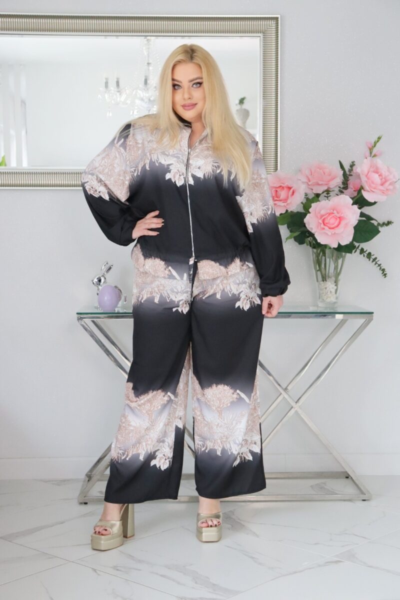 GLAMOUR komplet bluza na zamek + spodnie 100% naturalny skład PRINT CZARNY - obrazek 3