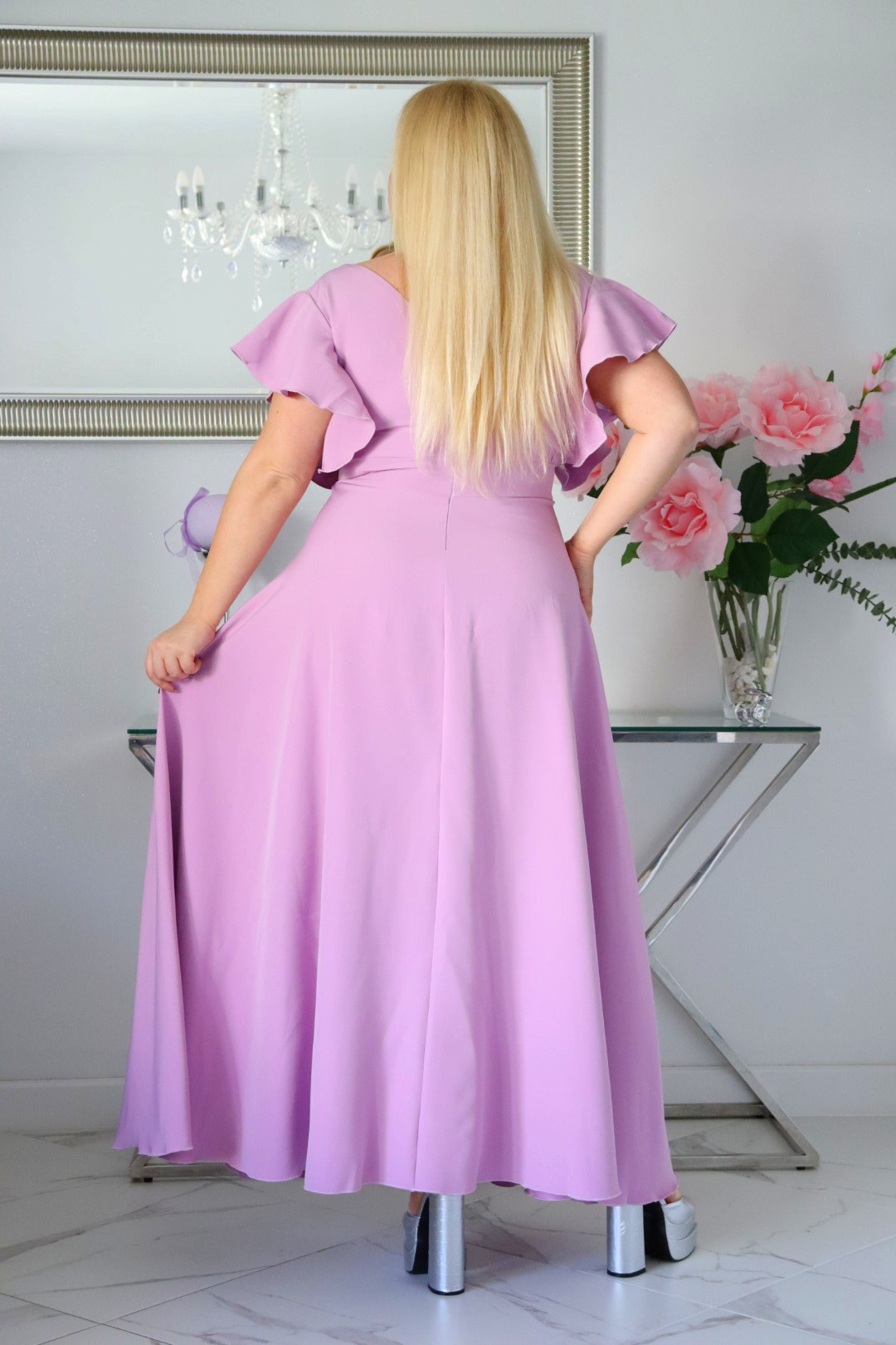 Sukienka Colette rozkloszowana kopertowy dekolt - Zanim kupisz, zobacz film, który pokazuje jak pięknie się układa. LILIA - obrazek 6