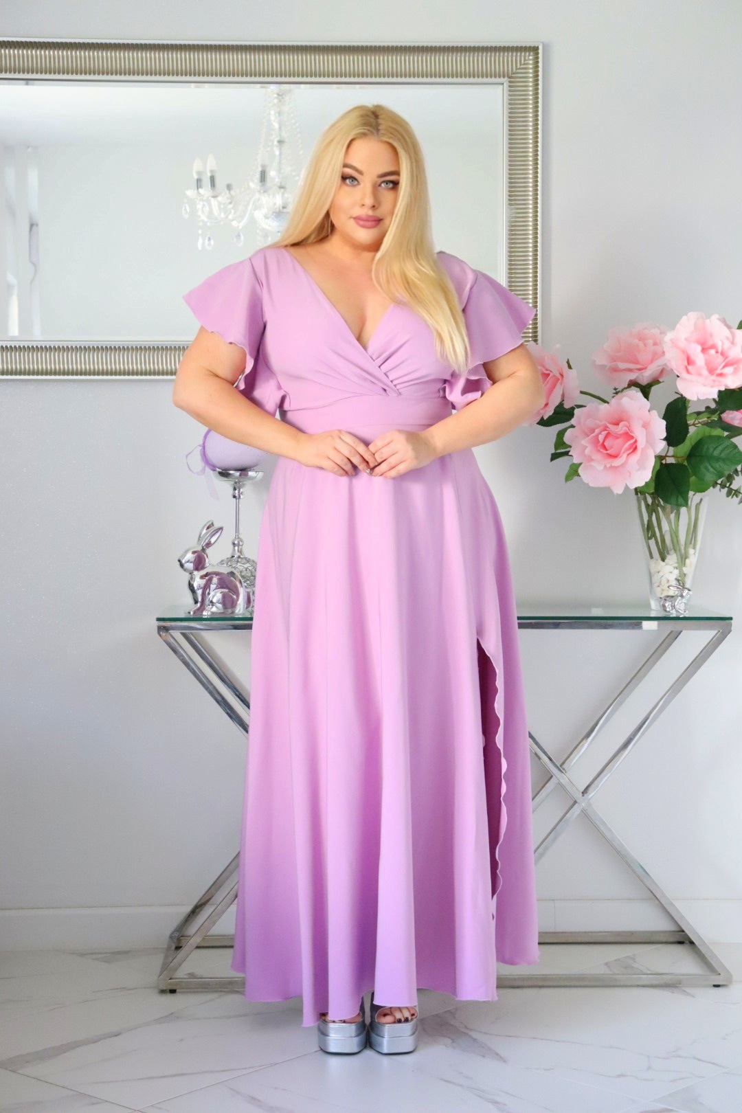 Sukienka Colette rozkloszowana kopertowy dekolt - Zanim kupisz, zobacz film, który pokazuje jak pięknie się układa. LILIA - obrazek 3