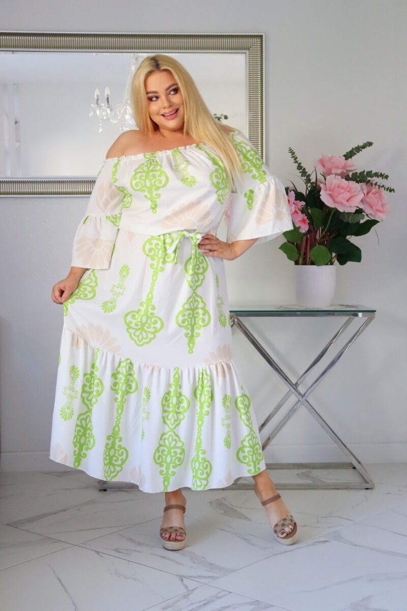 Sukienka SERMINA kolekcja naturalny skład HISZPANKA print ROYALTY z limonką - obrazek 4