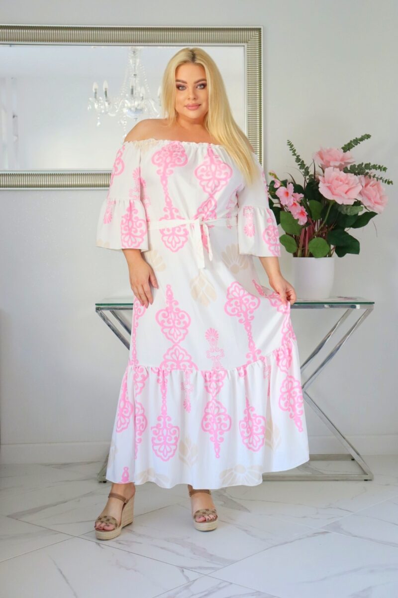 Sukienka SERMINA kolekcja naturalny skład HISZPANKA print ROYALTY z pudrowym różem - obrazek 3