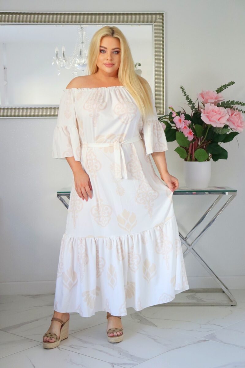 Sukienka SERMINA kolekcja naturalny skład HISZPANKA print ROYALTY z nude - obrazek 3