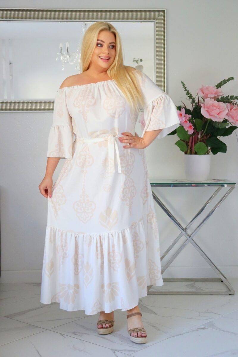 Sukienka SERMINA kolekcja naturalny skład HISZPANKA print ROYALTY z nude - obrazek 4