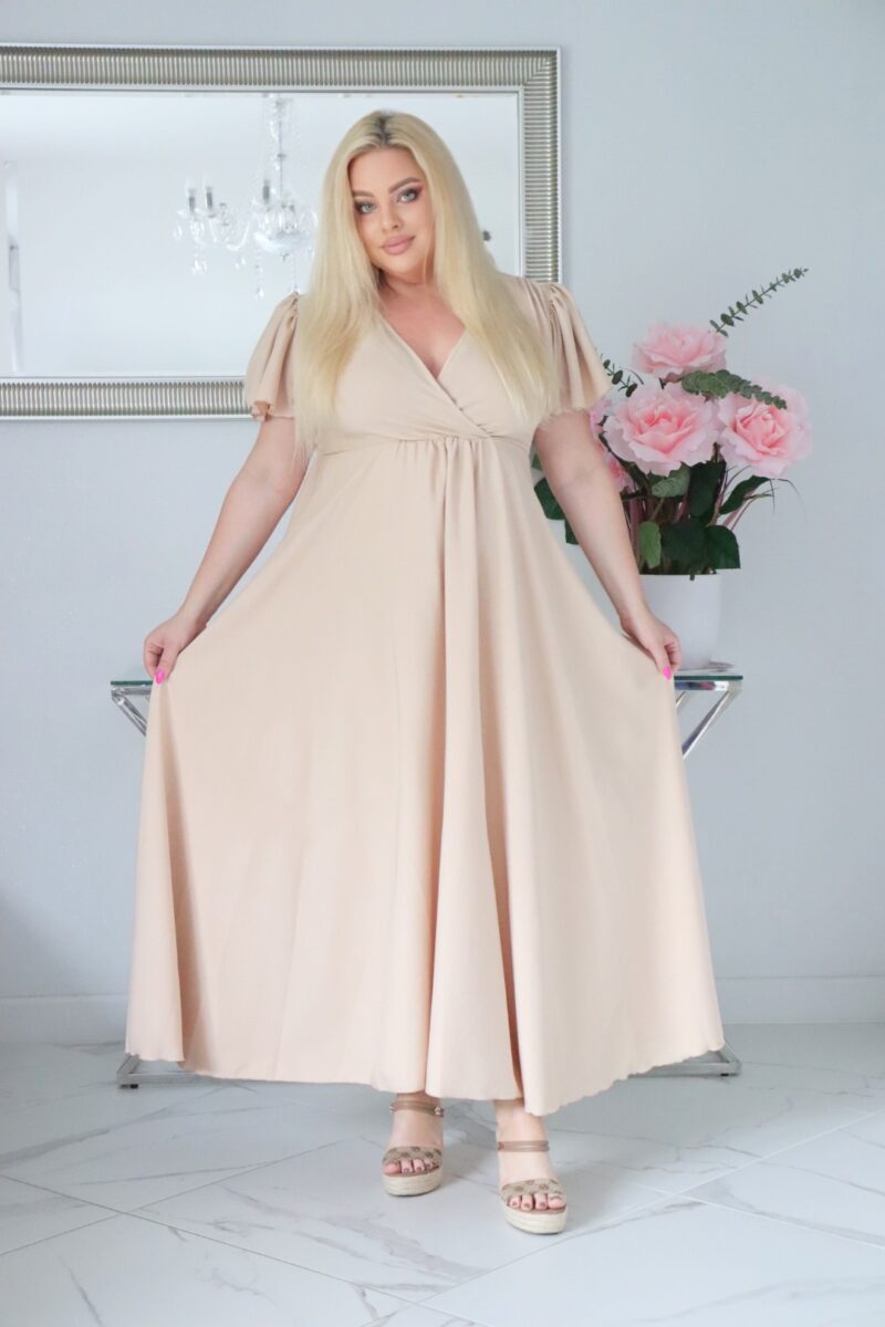 Sukienka NESADINA rozkloszowana kolekcja naturalny skład nude - obrazek 3