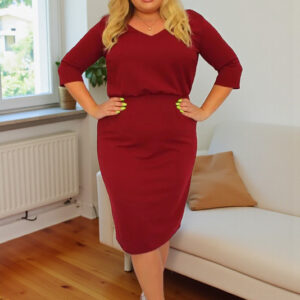 Sukienka Jolanda dzianinowa z marszczoną gumą bordo - obrazek 4