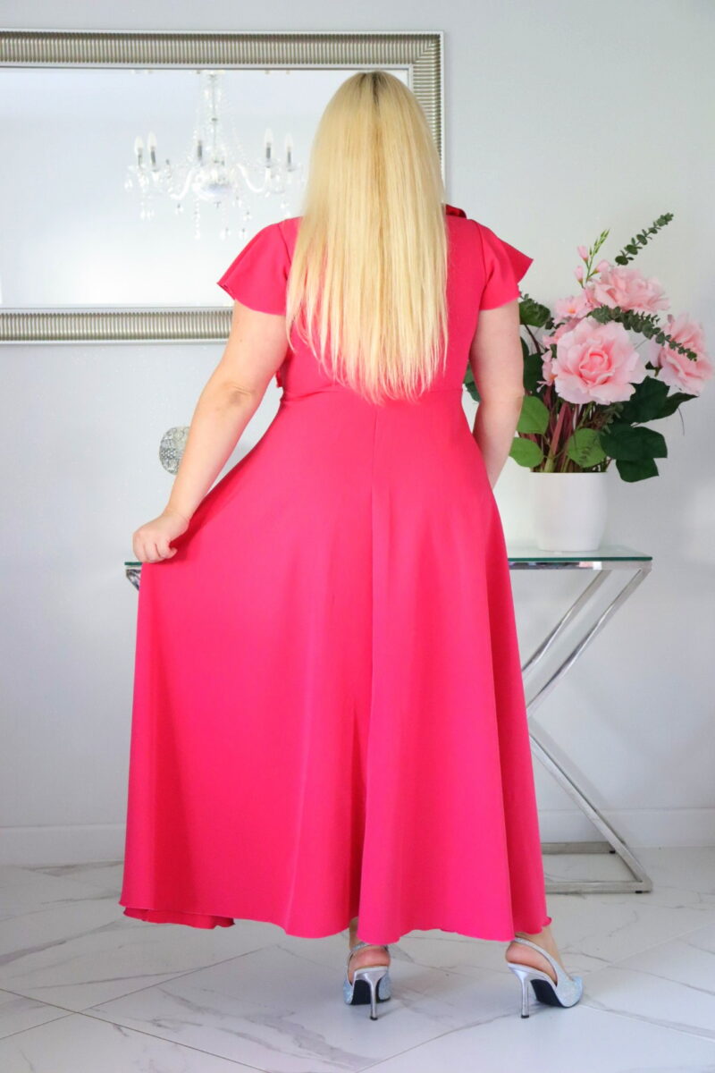 Olśniewająca sukienka "Frezja" z kwiecistą falbaną i rozkloszowanym dołem gwarantuje spektakularny "efekt glamour"! AMARANTOWA - obrazek 6