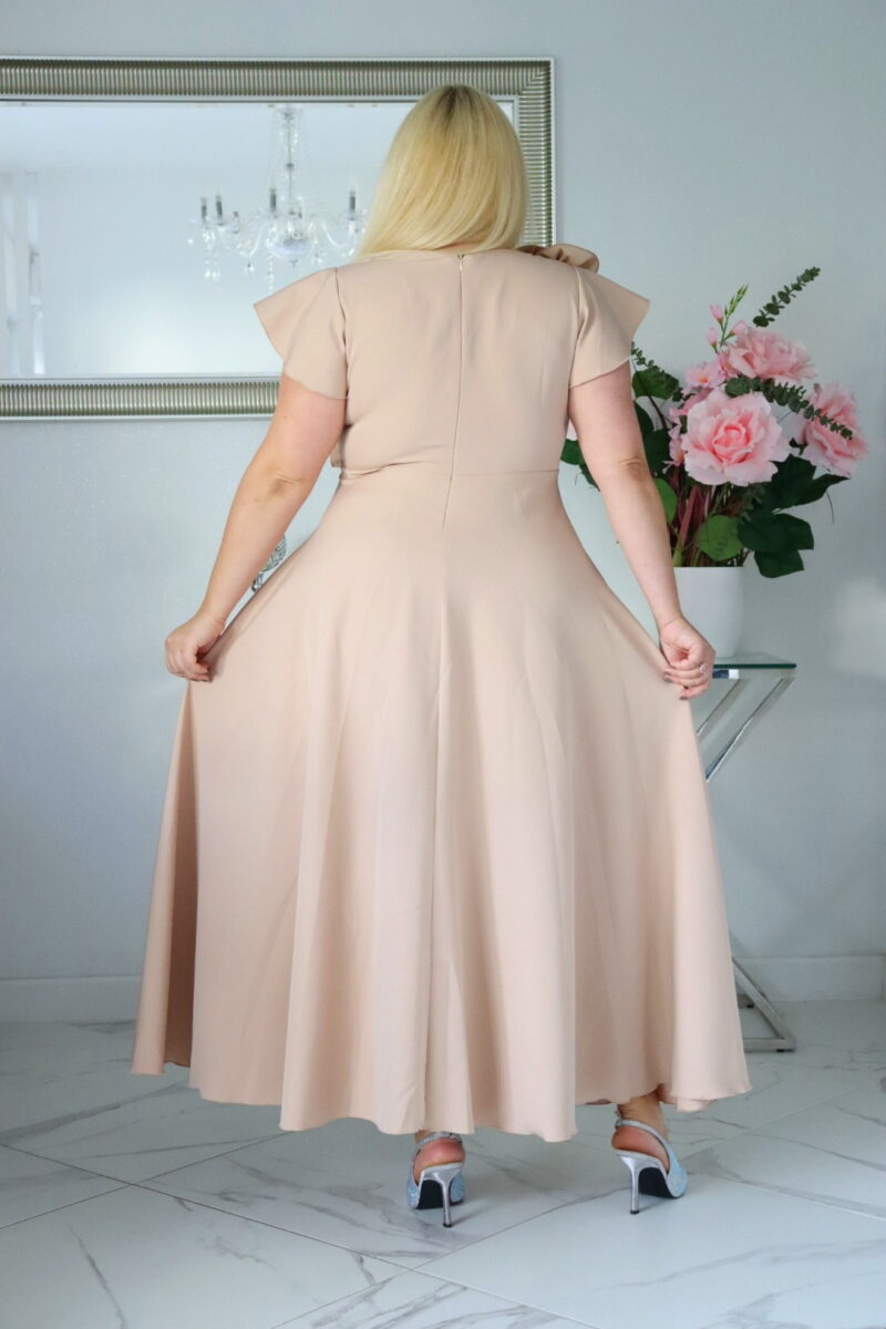 Olśniewająca sukienka "Frezja" z kwiecistą falbaną i rozkloszowanym dołem gwarantuje spektakularny "efekt glamour"! NUDE - obrazek 6