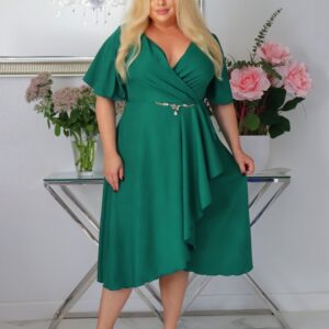 Velena PLUS SIZE: Sukienka z biżuteryjną klamrą – natychmiastowy Look Premium! Zielona! - obrazek 4