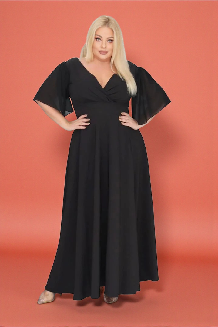 Odkryj sukienkę z lekkością szyfonowych rękawów. CZARNA A013
