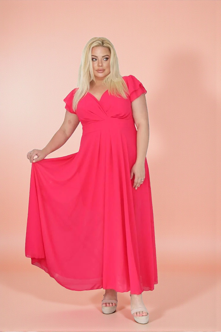 Sukienka rozkloszowana zwiewna z szyfonu kopertowy dekolt amarant A016