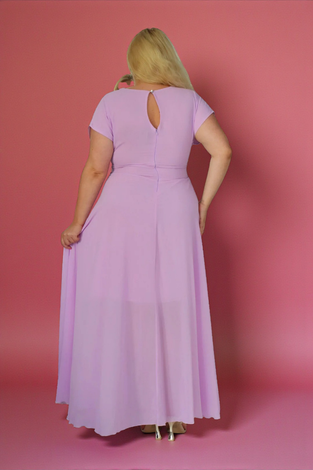 Absolutna IKONA STYLU 💖 Długa sukienka z kryształowym akcentem w talii ✨ LILIOWA A018 - obrazek 2