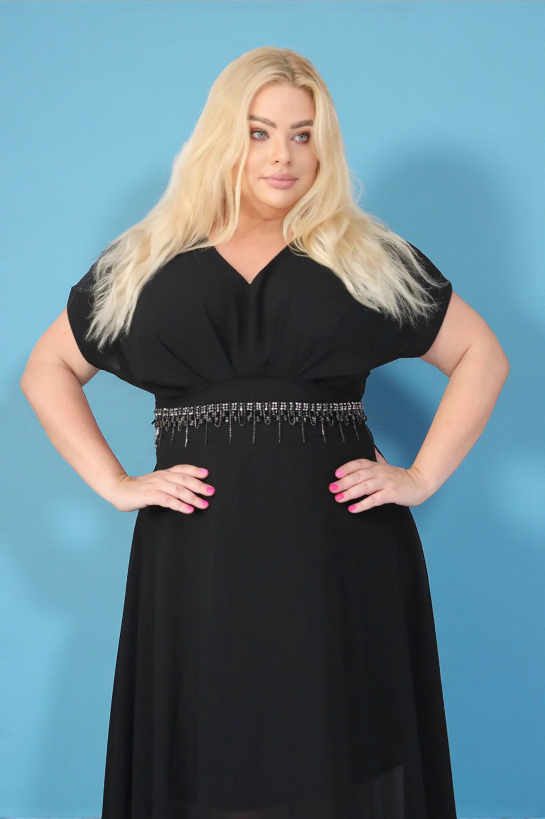 Absolutna IKONA STYLU 💖 Długa sukienka z kryształowym akcentem w talii ✨ CZARNA! A018 - obrazek 3