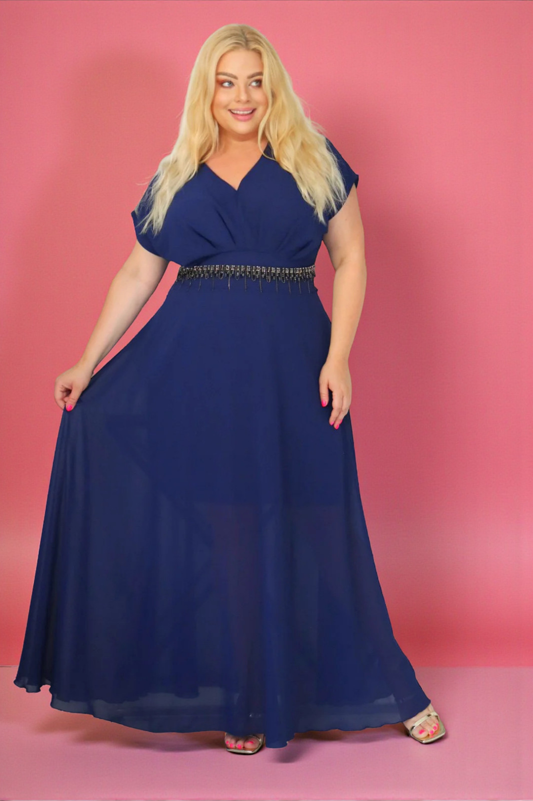 Absolutna IKONA STYLU 💖 Długa z kryształowym akcentem w talii ✨ GRANATOWA! A018