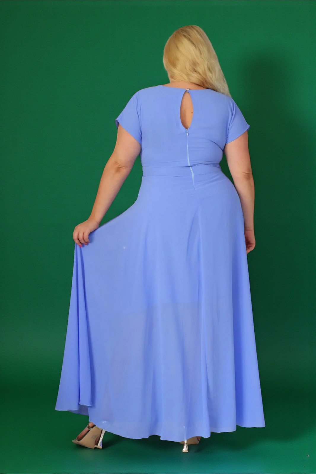 Absolutna IKONA STYLU 💖 Długa sukienka z kryształowym akcentem w talii ✨ A018 - obrazek 2