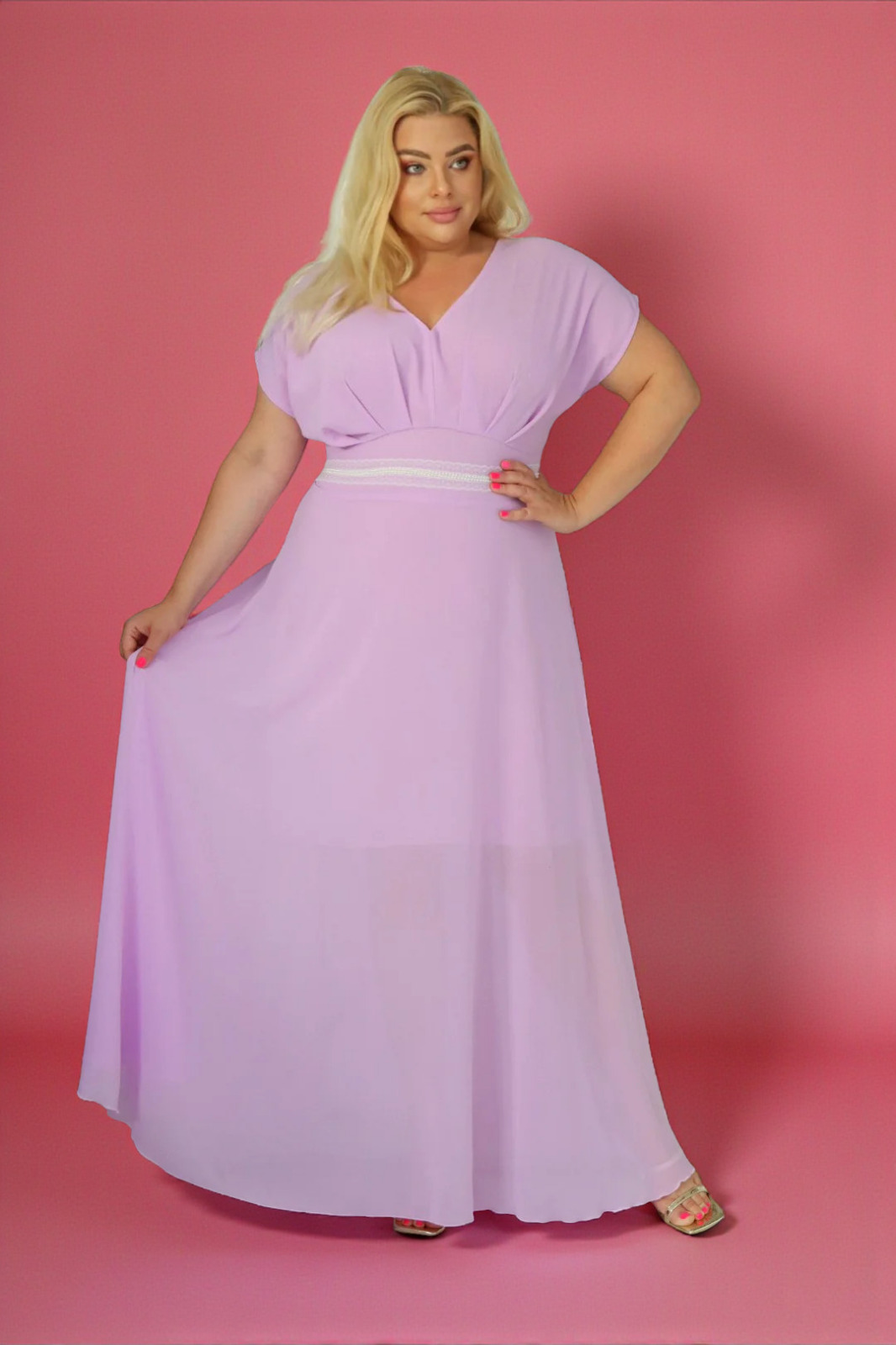 Absolutna IKONA STYLU 💖 Długa sukienka z kryształowym akcentem w talii ✨ LILIOWA A018