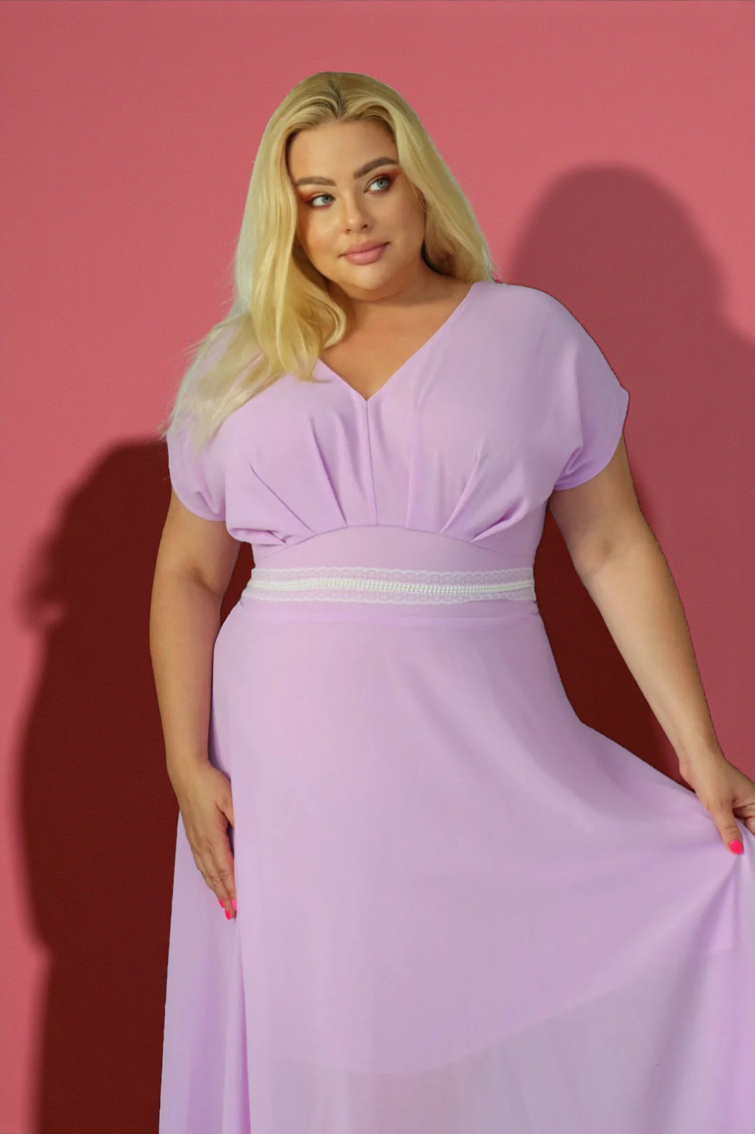 Absolutna IKONA STYLU 💖 Długa sukienka z kryształowym akcentem w talii ✨ LILIOWA A018 - obrazek 3