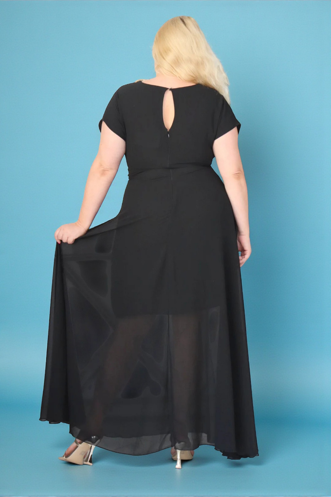 Absolutna IKONA STYLU 💖 Długa sukienka z kryształowym akcentem w talii ✨ CZARNA! A018 - obrazek 2