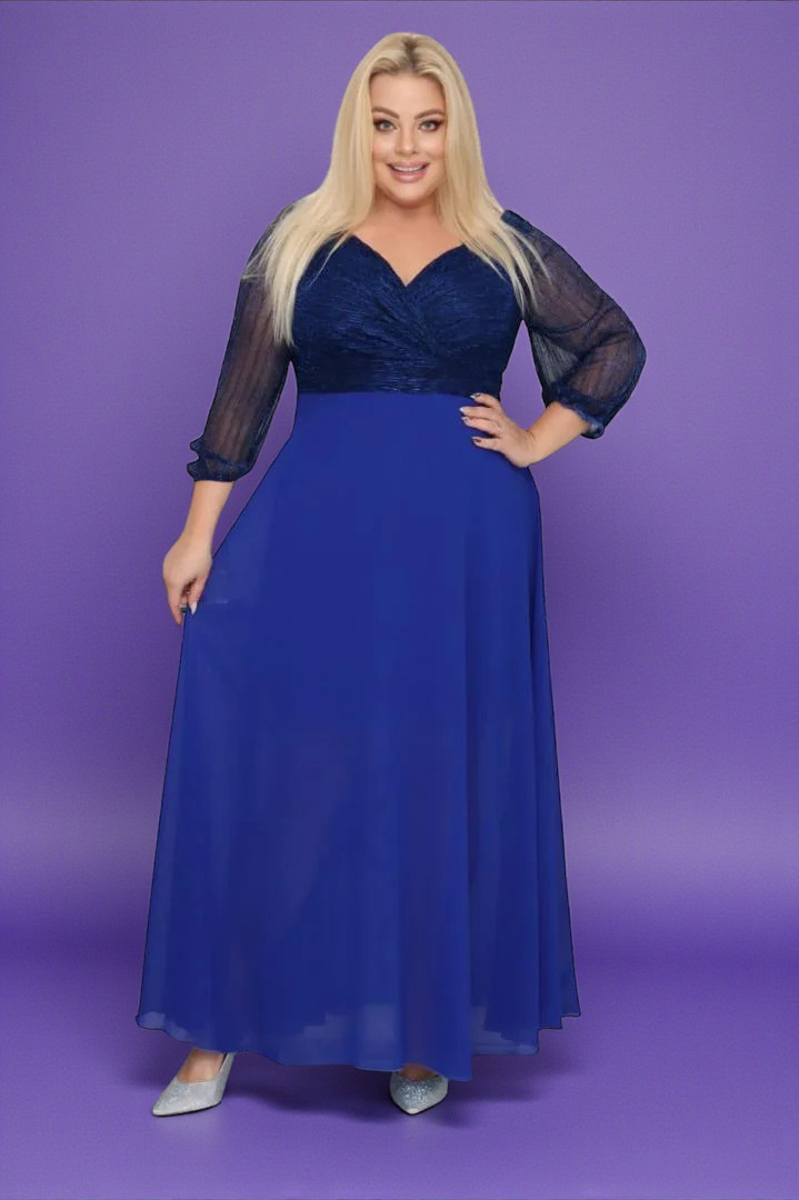 Sukienka klasyczna lekka zwiewna rozkloszowana chabrowa. A012. MEGA WYPRZEDAŻ!