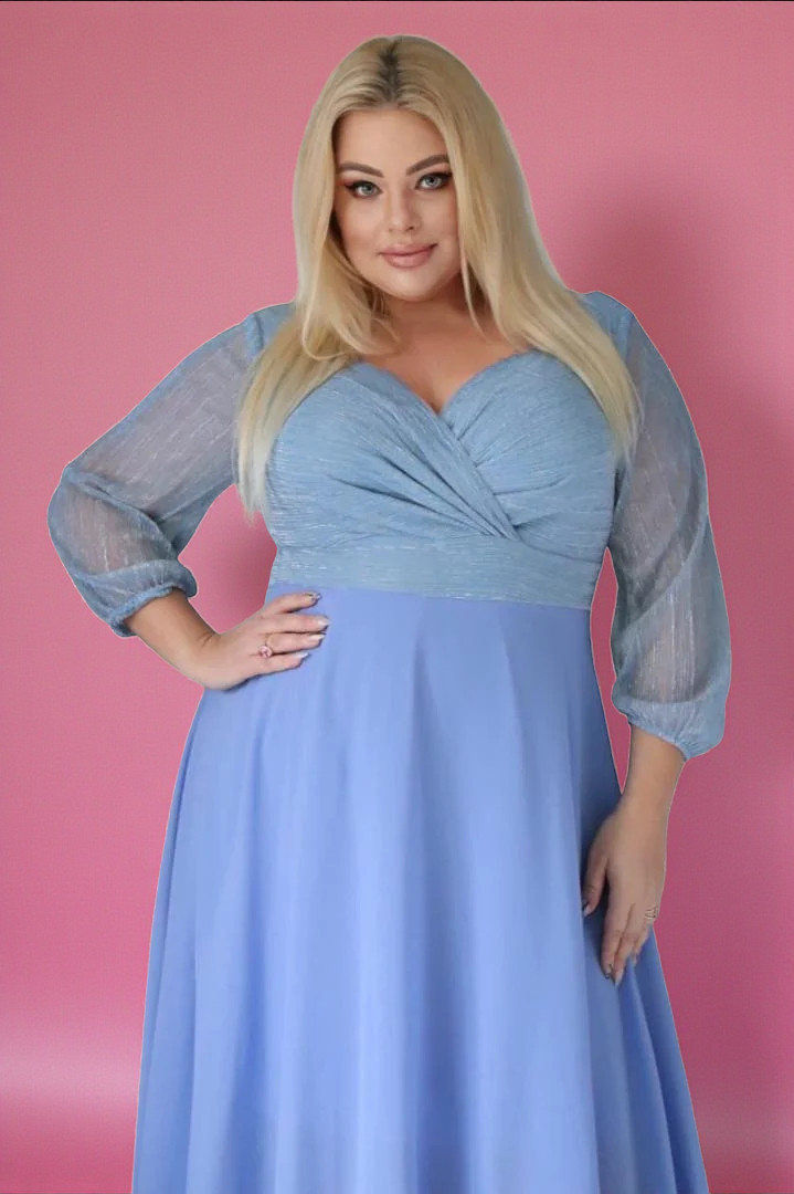 Sukienka klasyczna lekka zwiewna rozkloszowana błękitna. A012. MEGA WYPRZEDAŻ! - obrazek 2