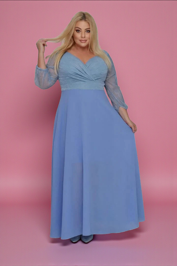 Sukienka klasyczna lekka zwiewna rozkloszowana błękitna. A012. MEGA WYPRZEDAŻ!