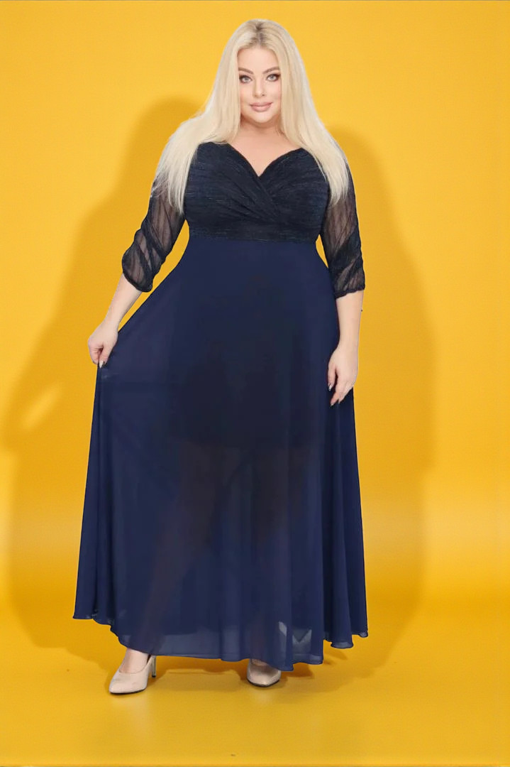Sukienka klasyczna lekka zwiewna rozkloszowana granatowa. A012. MEGA WYPRZEDAŻ!