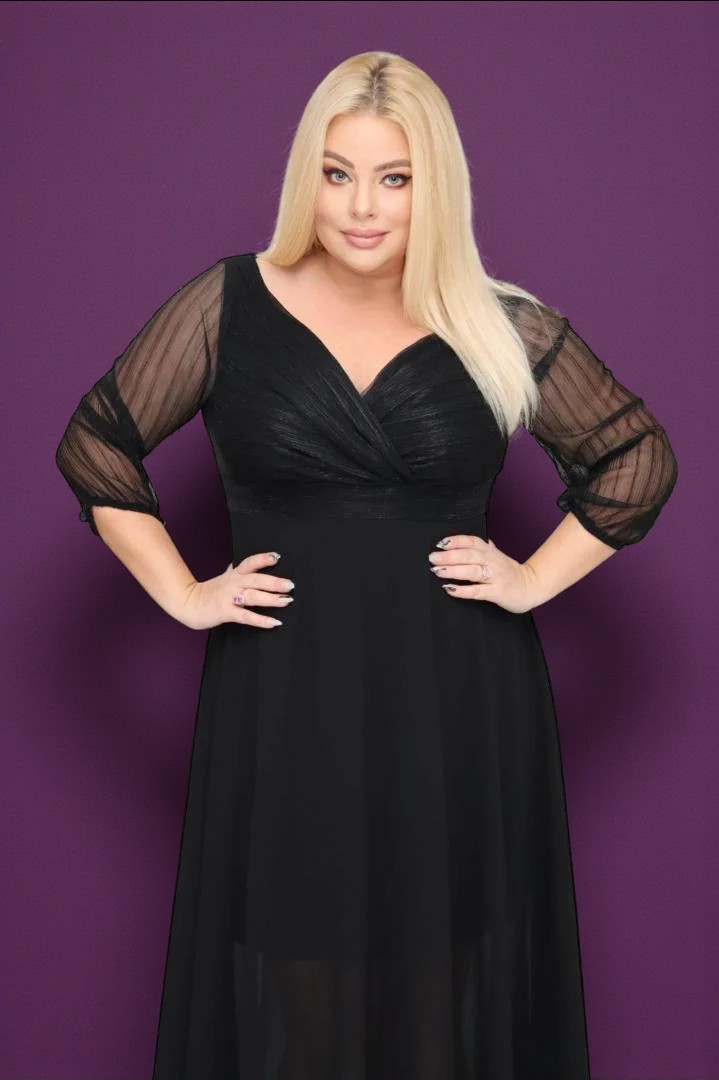 Sukienka klasyczna lekka zwiewna rozkloszowana czarna. A012. MEGA WYPRZEDAŻ! - obrazek 2