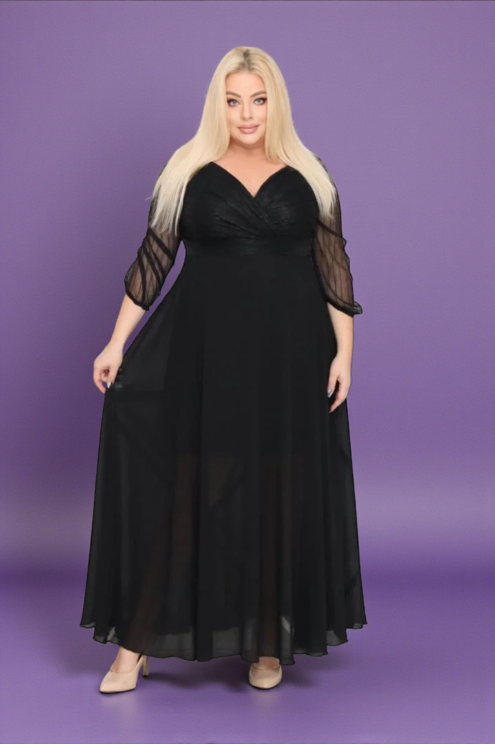 Sukienka klasyczna lekka zwiewna rozkloszowana czarna. A012. MEGA WYPRZEDAŻ!